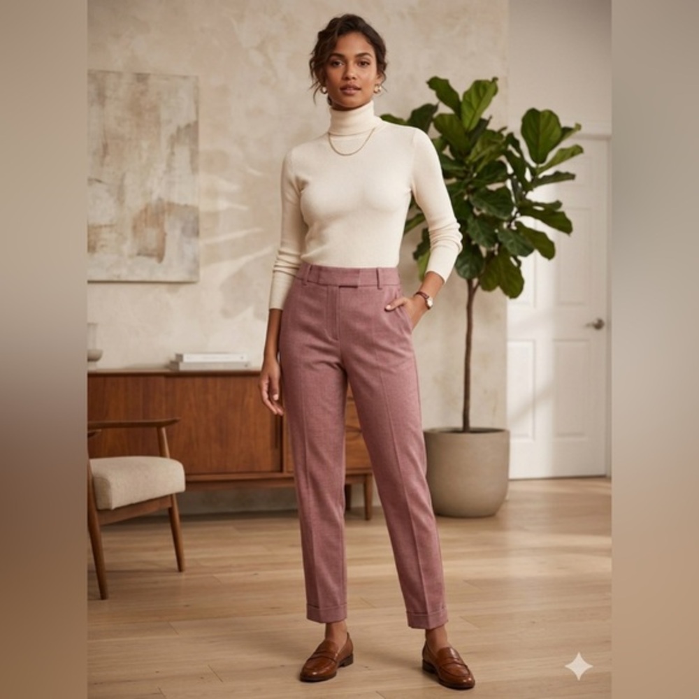 Club Monaco Women’s 4 Red Wool Straight Leg Crop Trouser Dress Pant S